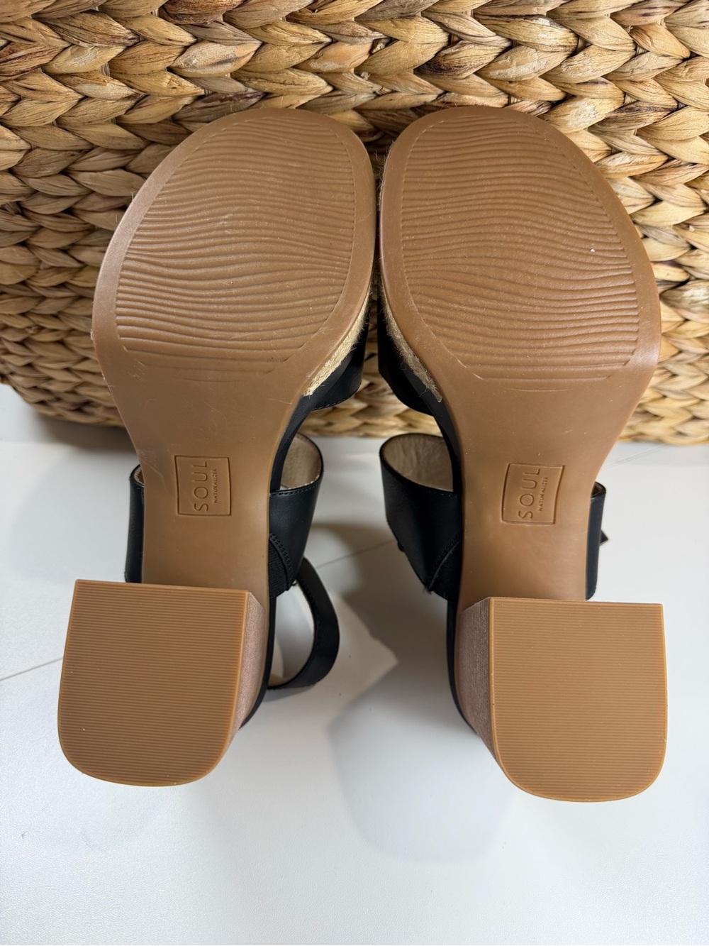 Naturalizer Black Platform Block Heel Sandals with Espadrille Trim - wide width - Picture 5 of 6